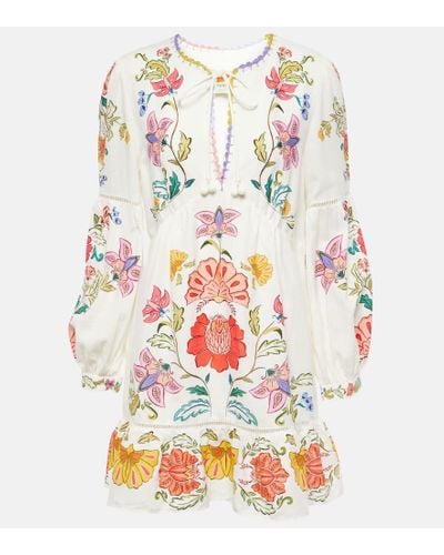 FARM Rio Floral Insects Printed Linen-Blend Mini Dress - White