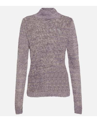 Totême Linen, Cotton, And Silk Turtleneck Sweater - Purple
