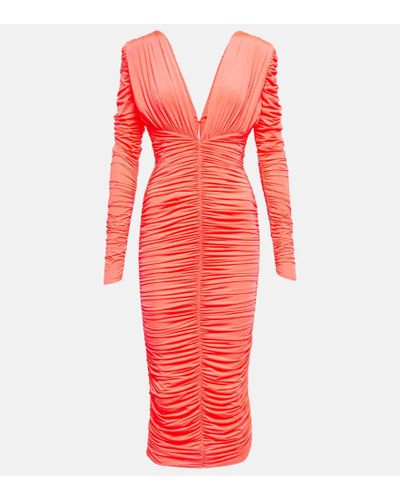 Alex Perry Marin Ruched Neon Stretch-jersey Midi Dress - Red