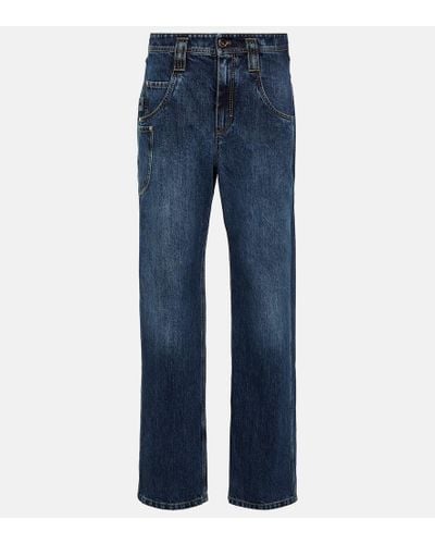 Brunello Cucinelli Jeans a gamba larga e vita media - Blu