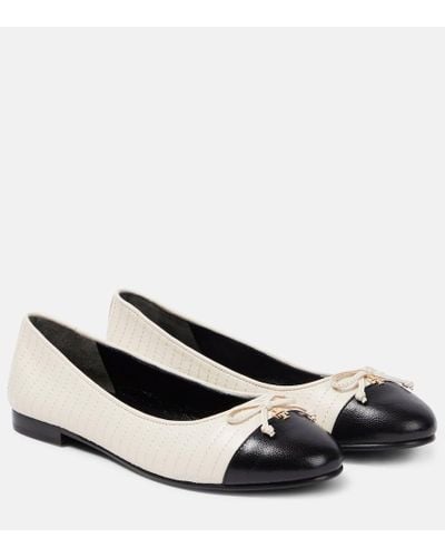 Tory Burch Quilted Leather Ballet Flats - White
