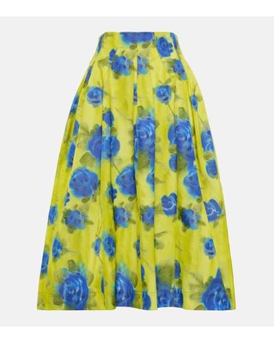 Marni Floral Taffeta Midi Skirt - Yellow
