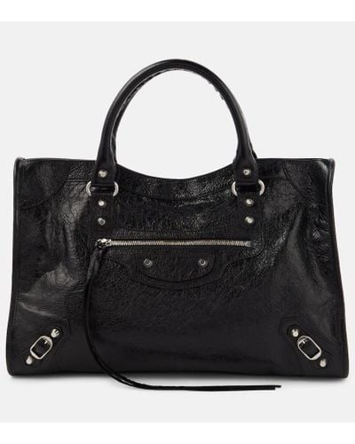 Balenciaga Le City Medium Leather Shoulder Bag - Black