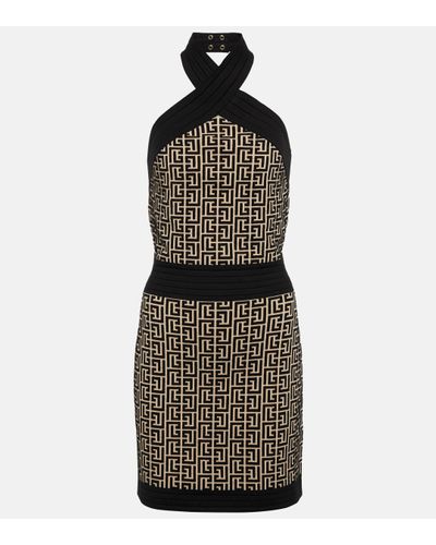 Balmain Robe courte à motif monogrammé en jacquard - Noir