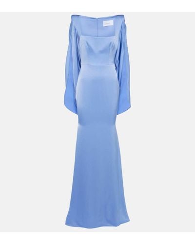 Alex Perry Caped Crepe Satin Gown - Blue