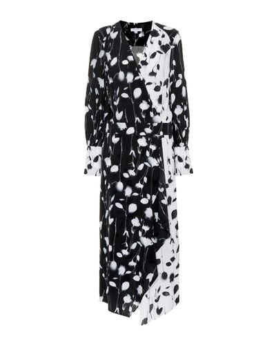 Equipment Neema Long-sleeve Abstract Floral-print Long Wrap Dress - Black