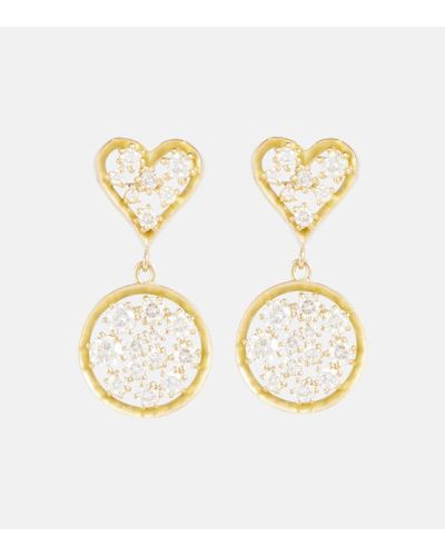 Jade Trau Margot Heart 18kt Gold Drop Earrings With Diamonds - Metallic