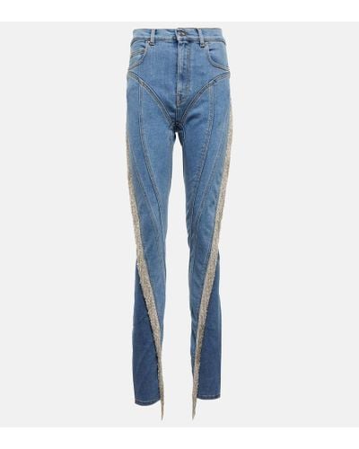 Mugler Spiral Tassel-trimmed Skinny Jeans - Blue