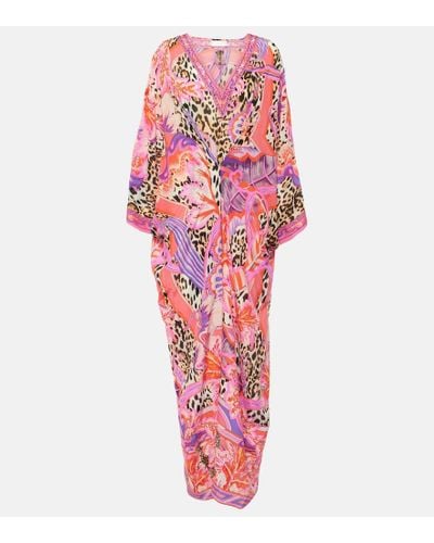 Camilla Printed Silk Crepe Kaftan - Pink