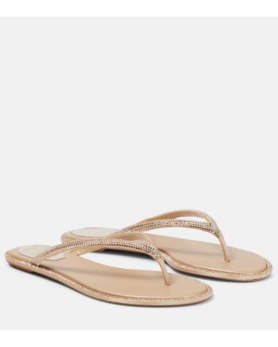 Rene Caovilla Diana Embellished Satin Thong Sandals - Natural