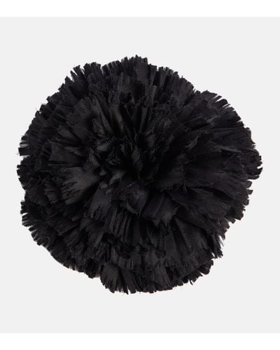 Saint Laurent Broche de saten de seda con aplique floral - Negro