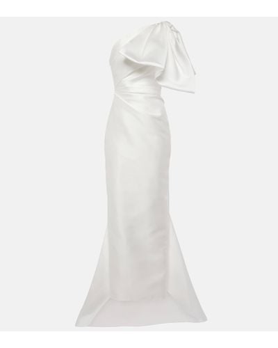 Solace London Priya Bow-detail Draped Satin Gown - White