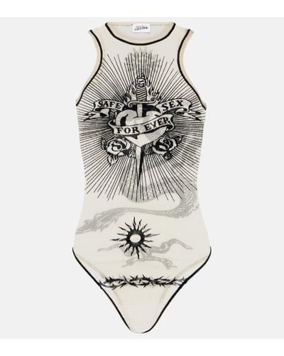 Jean Paul Gaultier Tattoo Collection Body aus Mesh mit Samt - Weiß
