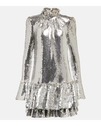 Rabanne Ruffle-trimmed Sequined Minidress - Gray