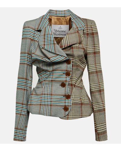 Vivienne Westwood Gathered Checked Tweed Jacket - Green