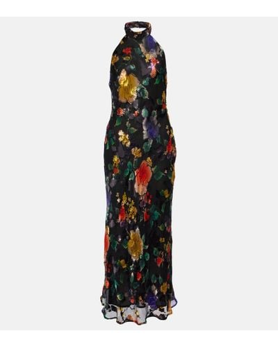 RIXO London Floral Halterneck Midi Dress - Black
