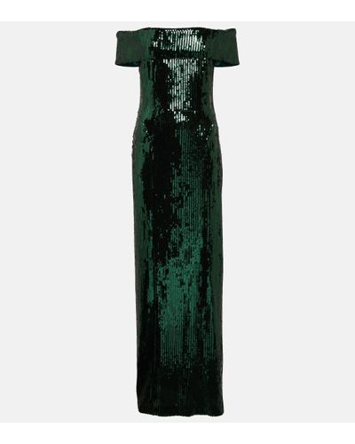 Galvan London Glencoe Sequined Off-shoulder Gown - Green