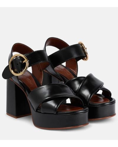 See By Chloé Lyna Leather Platform Sandals - Black