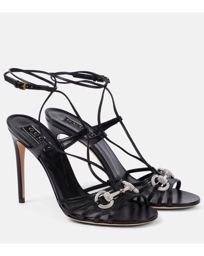 Gucci Leather Horsebit Heeled Sandals - Black