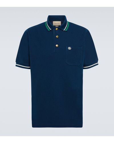 Gucci Logo-embroidered Regular-fit Wool And Cotton-blend Polo Shirt X - Blue