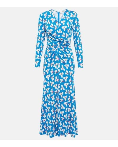 Diane von Furstenberg Timmy Midikleid Aus Stretch-jersey Mit Blumenprint Und Raffungen - Blau