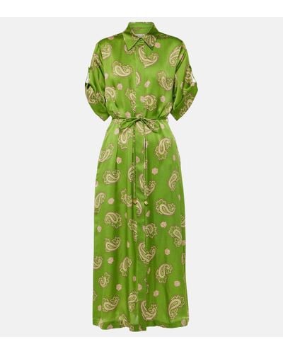 ALÉMAIS Dice Paisley Silk Shirt Dress - Green