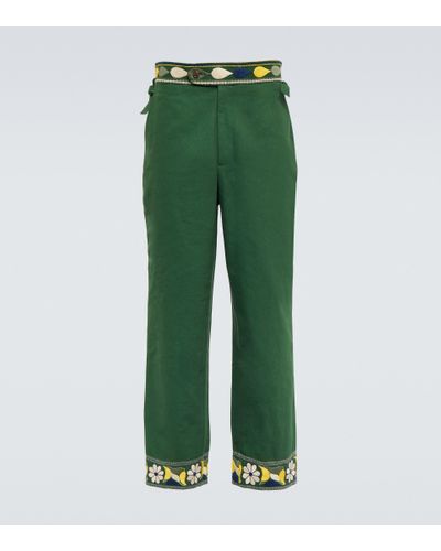 Bode Embroidered Cotton Pants - Green