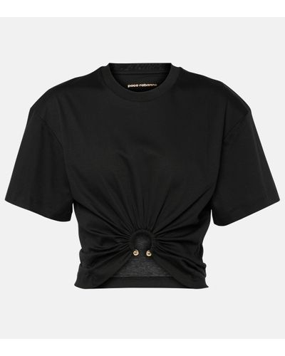 Rabanne Gathered Cotton Jersey Crop Top - Black