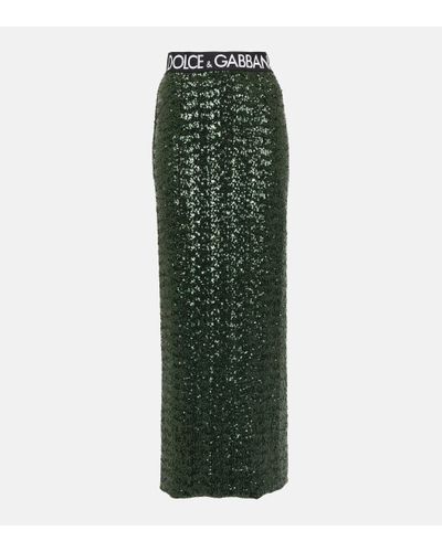 Dolce & Gabbana Sequined Logo Maxi Skirt - Green