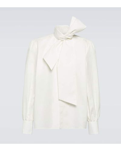 Saint Laurent Bow-detail Cotton Poplin Shirt - White