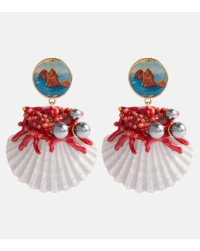 Dolce & Gabbana Capri Shell Embellished Clip-on Earrings - Red
