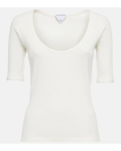 Bottega Veneta Ribbed-knit Cotton-blend Jersey Top - White