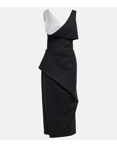 Alexander McQueen & Silver Pinstripe Asymmetric Pencil Dress - Black