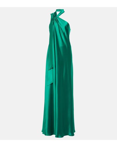 Galvan London Ushuaia Satin Halterneck Gown - Green