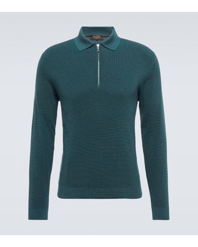 Loro Piana Zip Ridge Wool And Silk Polo Jumper - Green