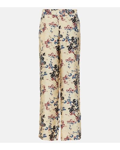 Asceno London Floral Wide-leg Silk Trousers - Metallic