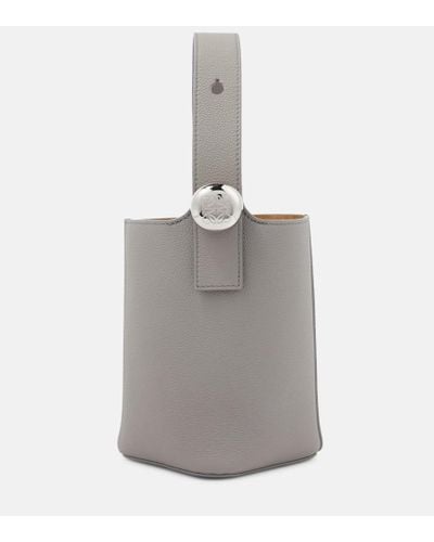 Loewe Pebble Mini Leather Bucket Bag - Gray