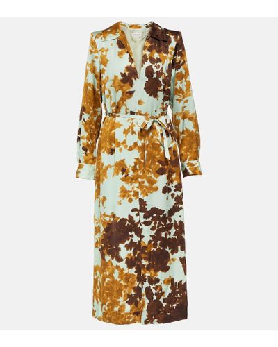 Dries Van Noten Vestido midi Dellas de saten estampado - Metálico