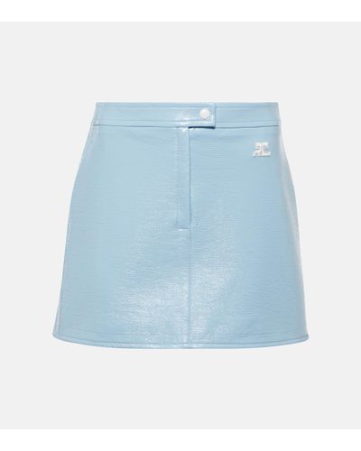 Courreges Mini-jupe en coton melange a logo - Bleu