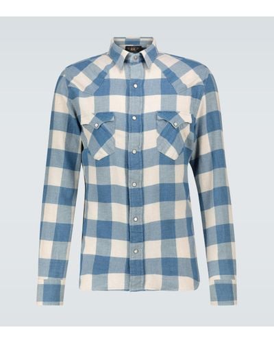 RRL Camisa de franela de algodon y lino - Azul