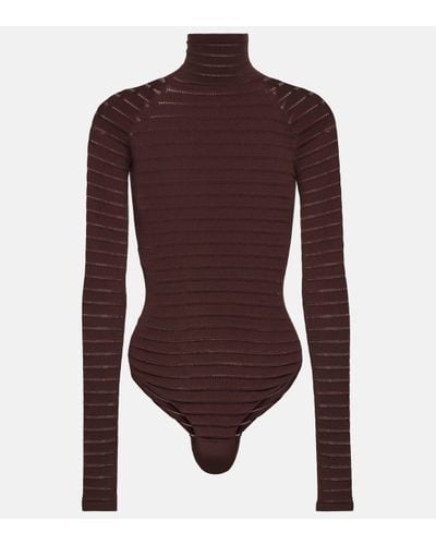 Alaïa Striped Turtleneck Bodysuit - Purple