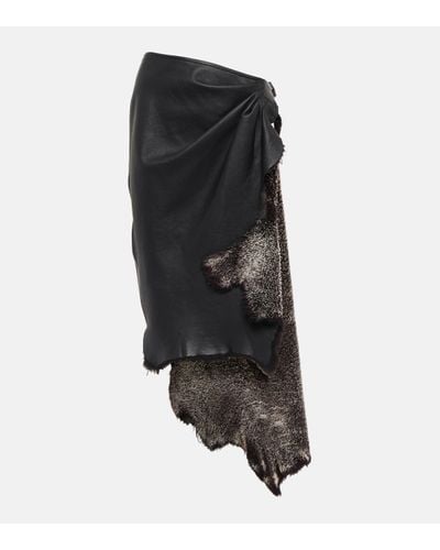 Alaïa Draped High-rise Leather And Shearling Midi Skirt - Black