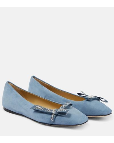 Jimmy Choo Veda Bow-detail Suede Ballet Flats - Blue