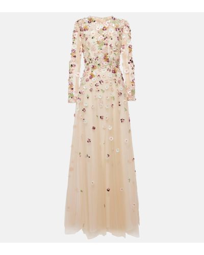 Elie Saab Robe longue brodee a fleurs - Neutre