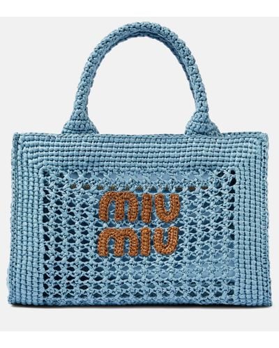 Miu Miu Logo Crochet Tote Bag - Blue