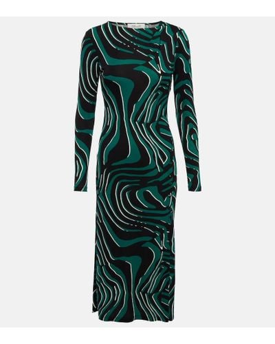 Diane von Furstenberg Printed Fitted Midi Dress - Green