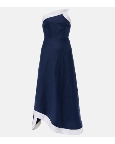STAUD Sirani Asymmetric Linen Maxi Dress - Blue