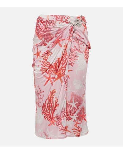 Versace Barocco Sea Gathered Jersey Midi Skirt - Pink