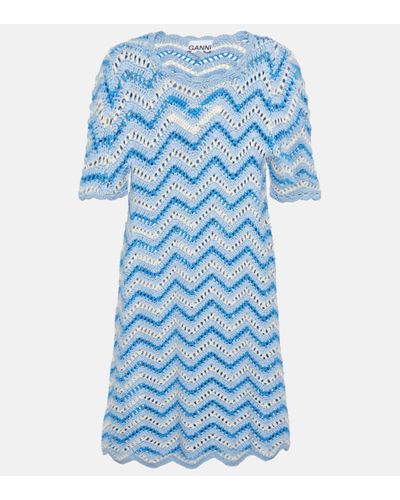 Ganni Crochet Cotton Minidress - Blue