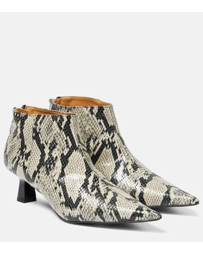 Ganni Snake-effect Faux Leather Ankle Boots - White
